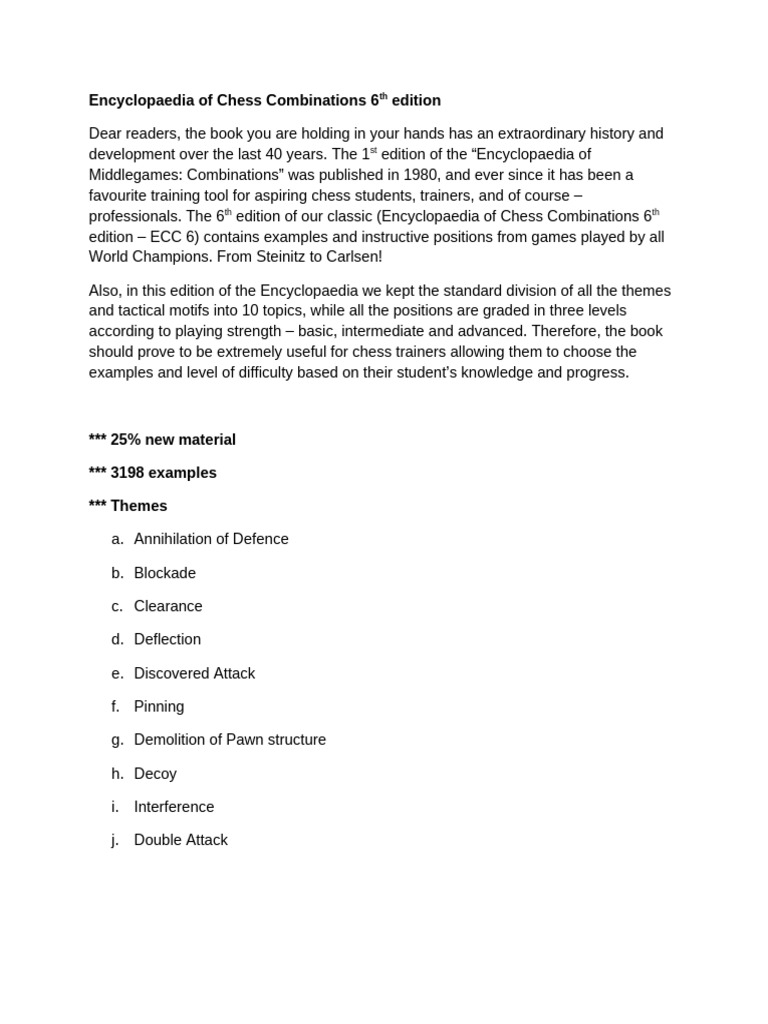 Encyclopaedia Of Chess Combinations 6th Edition Pdf