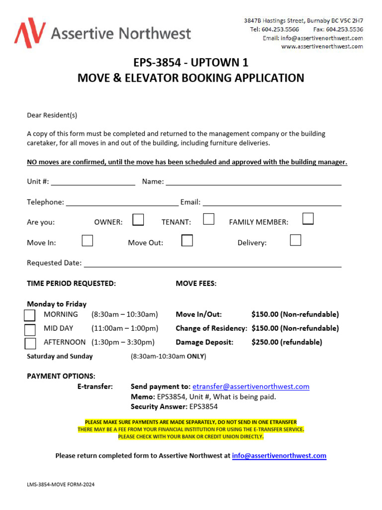 EPS-3854 Move Form-2024 - Fillable | PDF