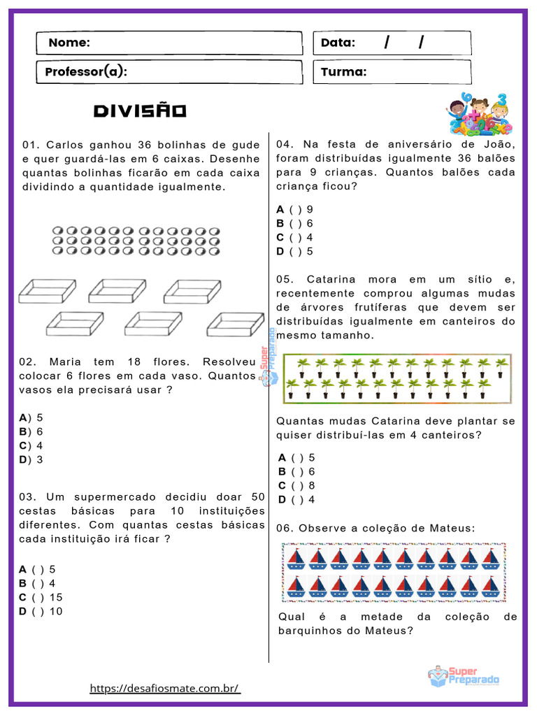 Atividade de Divisão para 3º Ano | PDF