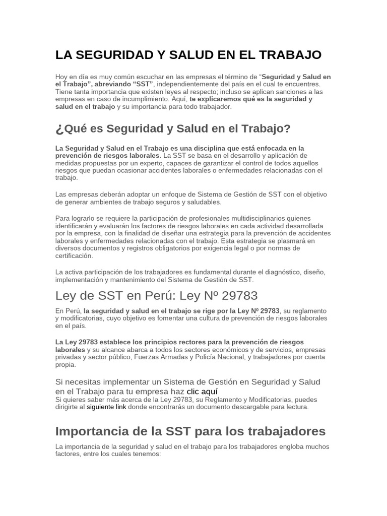 La Seguridad y Salud en El Trabajo | PDF