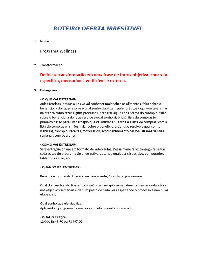modelo de oferta irresistível | PDF
