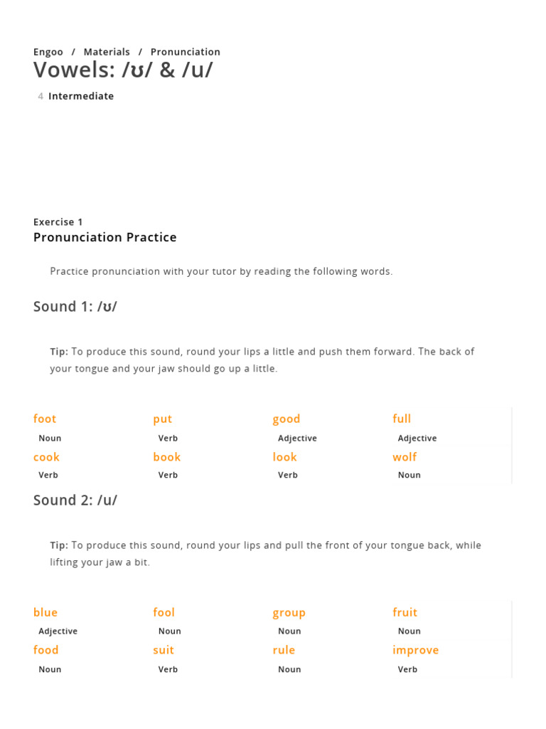 Vowels - Ʊ - & - U - Engoo | PDF