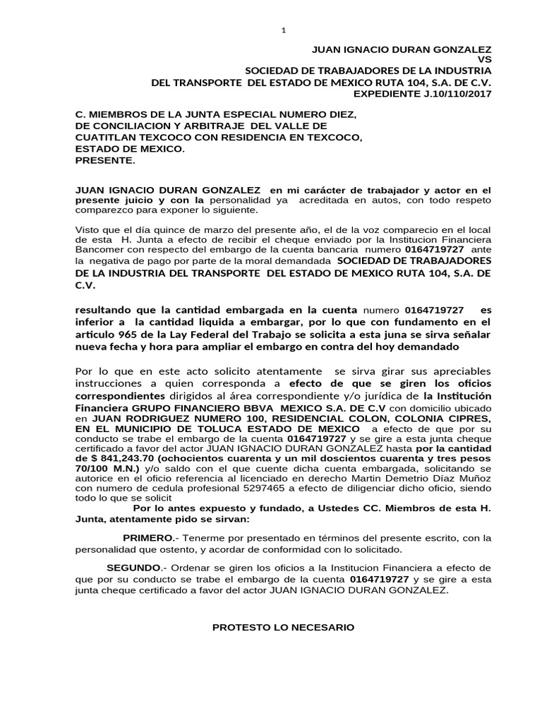 Escrito Banco Embargo | PDF | México | Ciencias sociales
