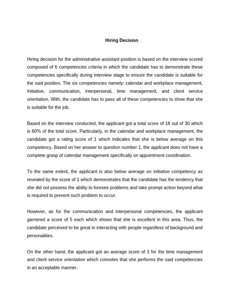 Hiring Decision & Interview Transcript | PDF | Communication | Job ...