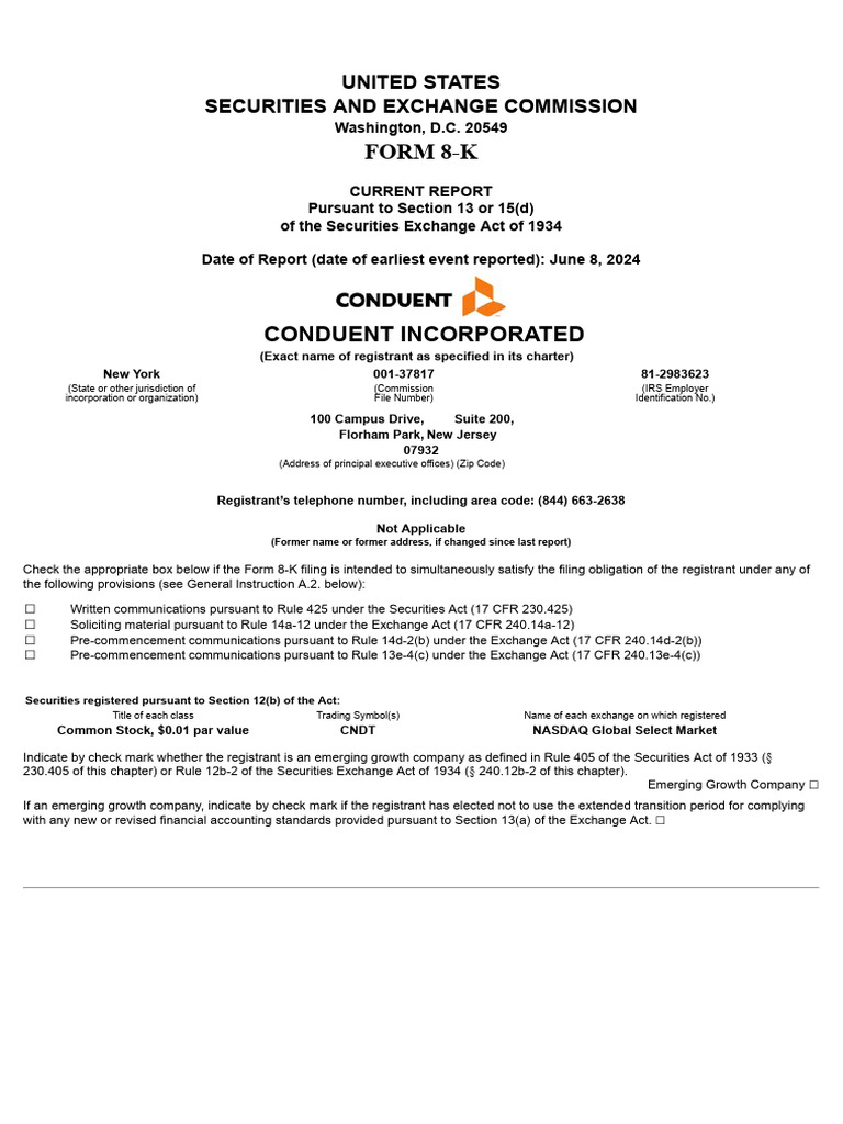 Conduent incorporated form 8 k pdf