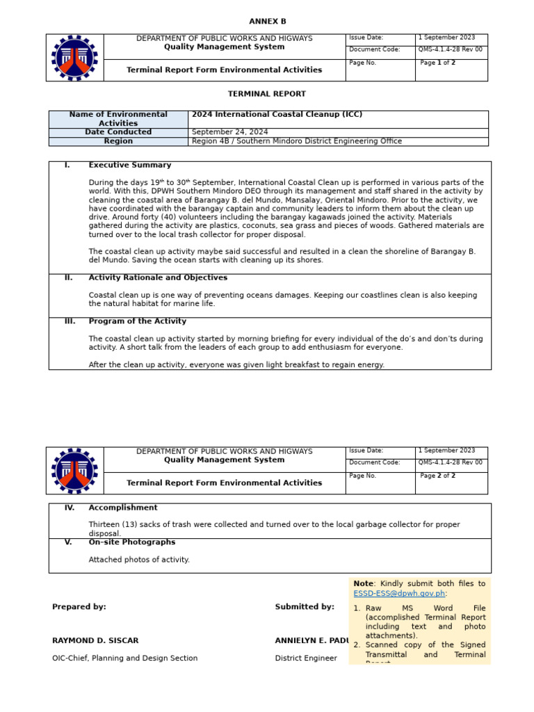 Annex B - Terminal Report SMDEO | PDF
