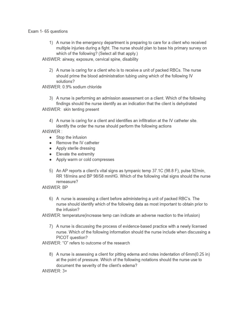 MedSURG Exam 1 Full Questions | PDF