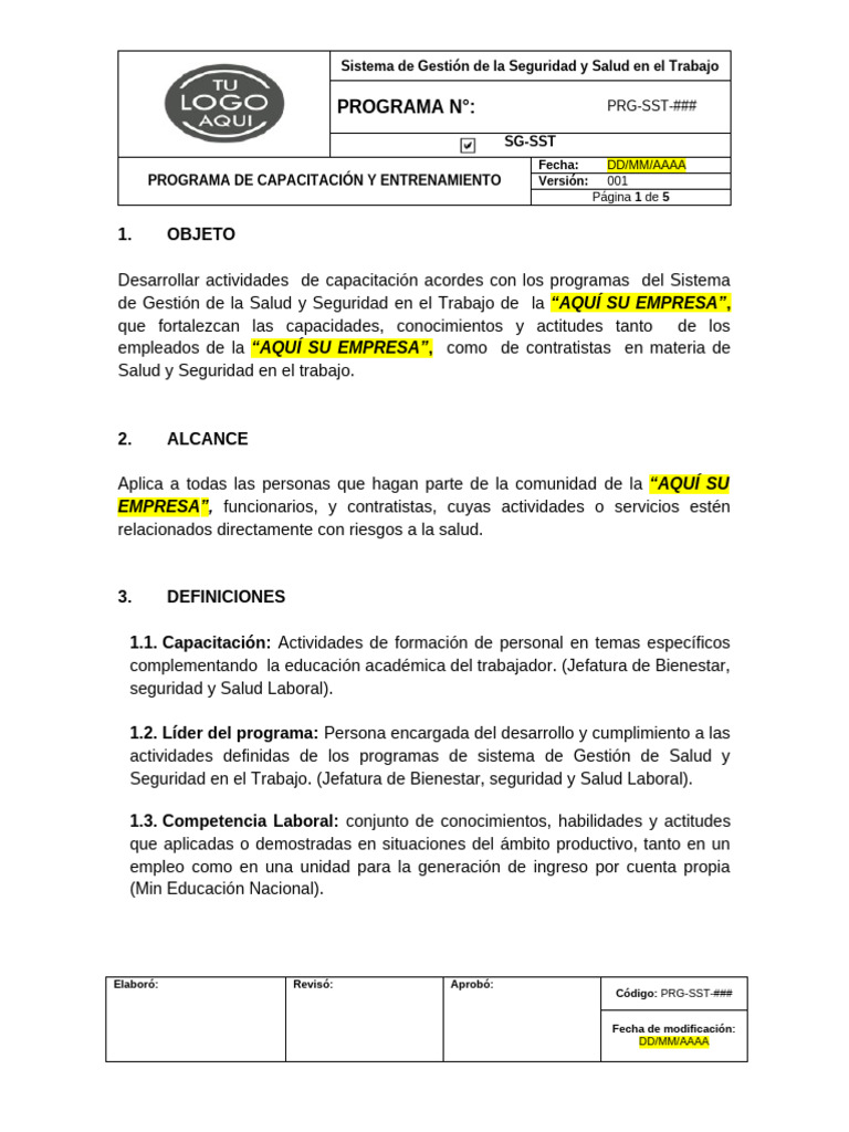 Programa de Capacitación y Entrenamiento | PDF