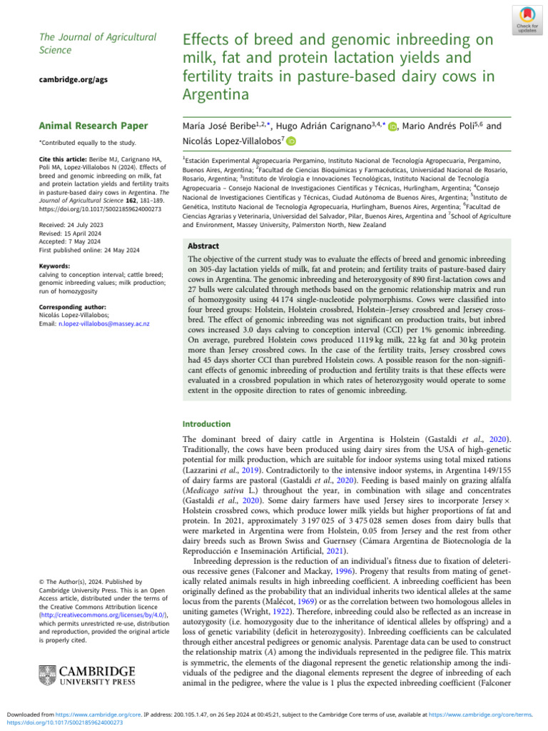 Effects of Breed and Genomic Inbreeding On Milk Fat and Protein ...