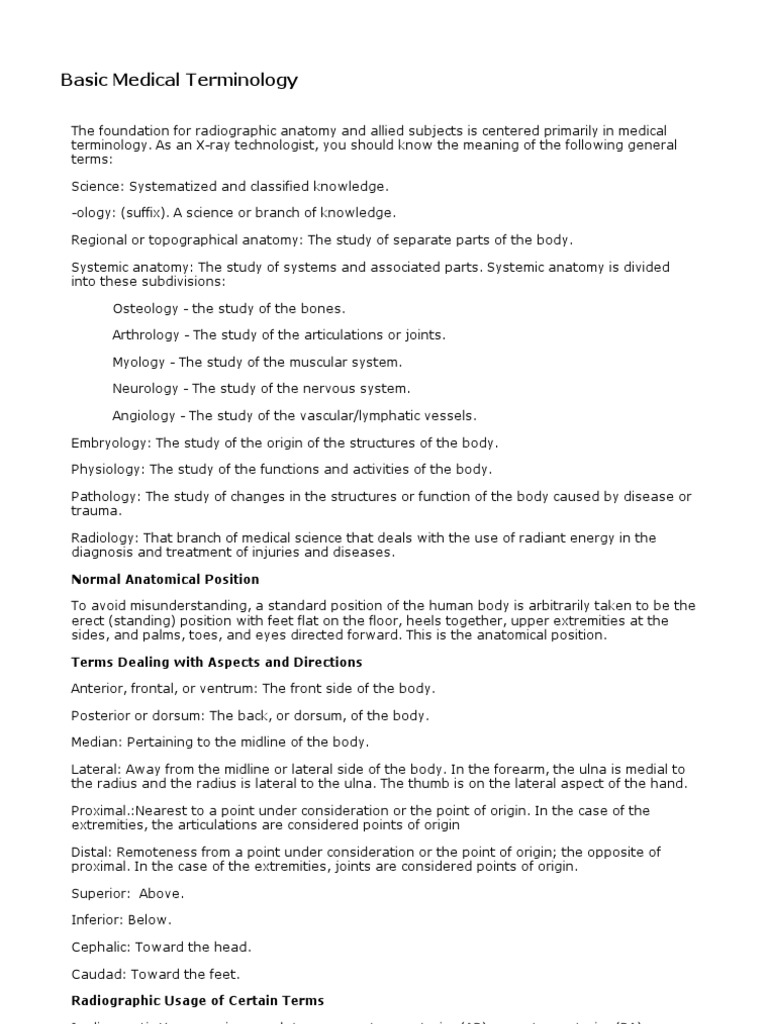 Radiology Terminology Print Basic Medical Terminology PDF