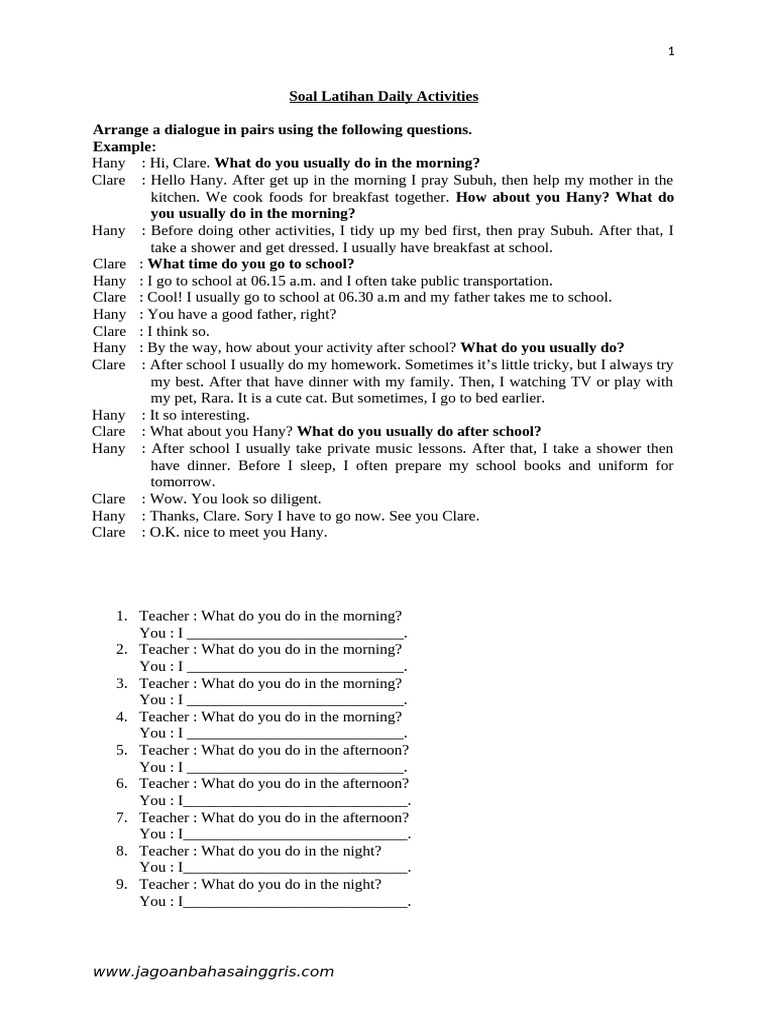 Soal Latihan Daily Activities | PDF