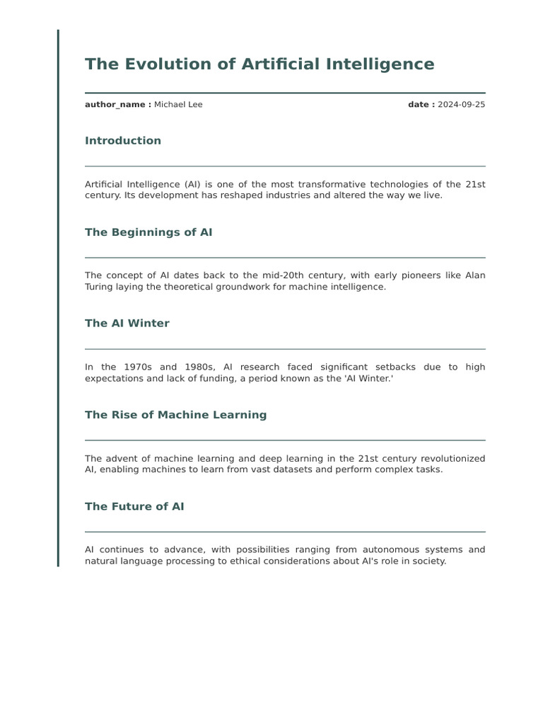 The Evolution of Artificial Intelligence: Author - Name: Date | PDF