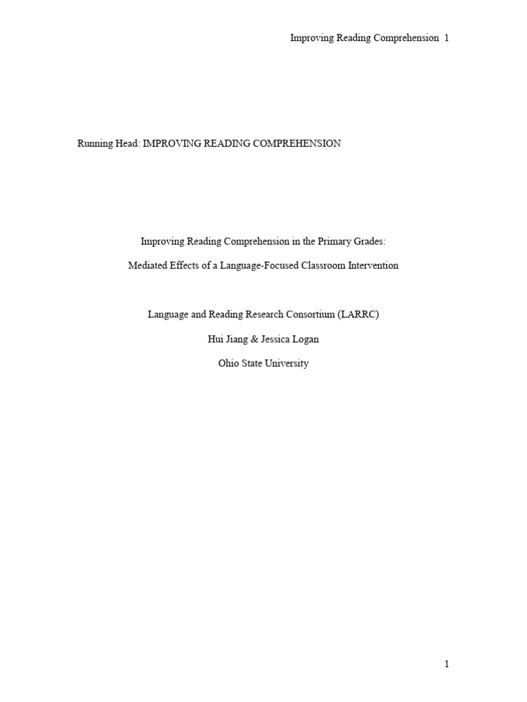 Improving Reading Comprehension in The Primary Grades: Mediated Effects ...