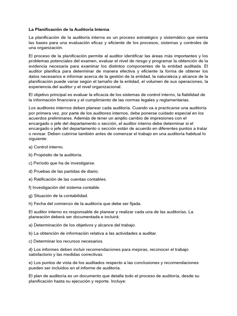 Plan Auditoria Interna | PDF