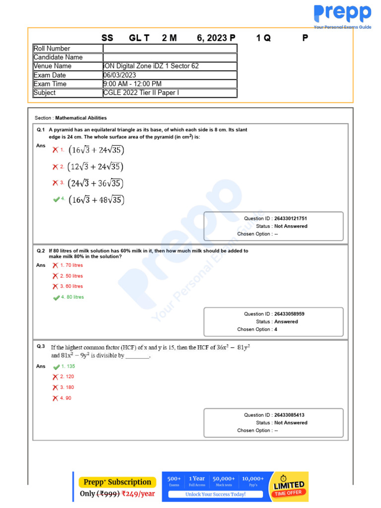SSC CGL Tier 2 March 6 2023 Paper 1 Question Paper in English | PDF