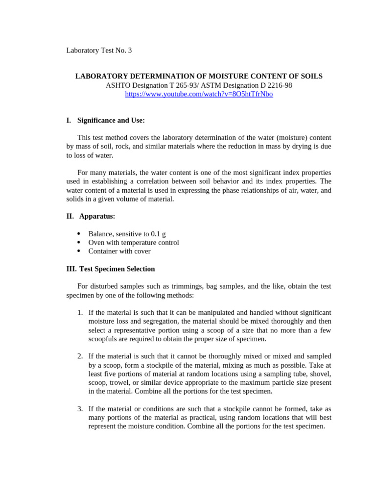 Moisture Content Testing of Soils | PDF | Chemistry | Applied And ...