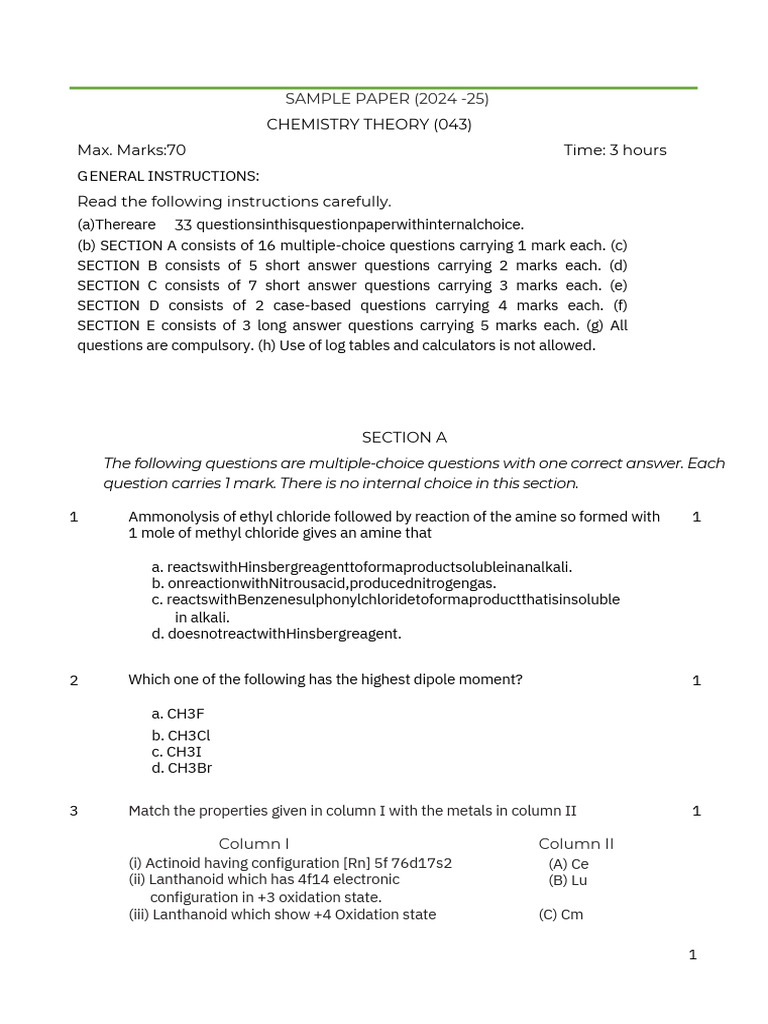 CH3Cl Oxidation Number Exam Paper | PDF | Chemistry | Chemical Substances