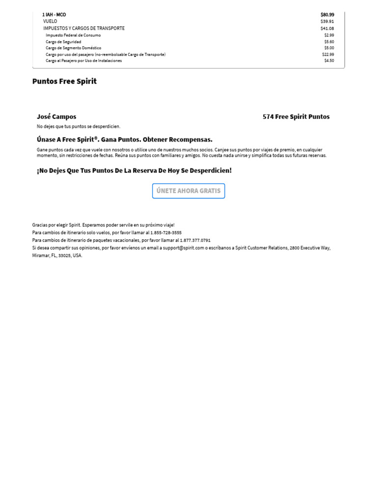 Mis Viajes - Tu Recibo de Itinerario _ Spirit Airlines | PDF
