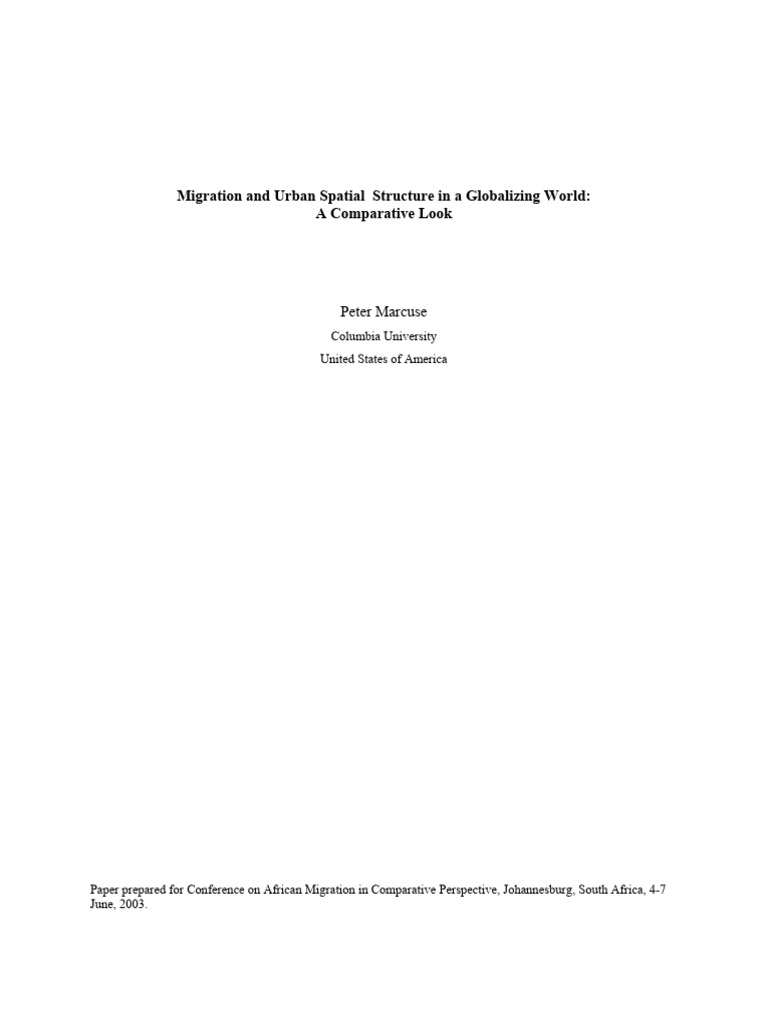 Migration and Urban Spatial Structure in A Globalizing World (ENDANG) | PDF