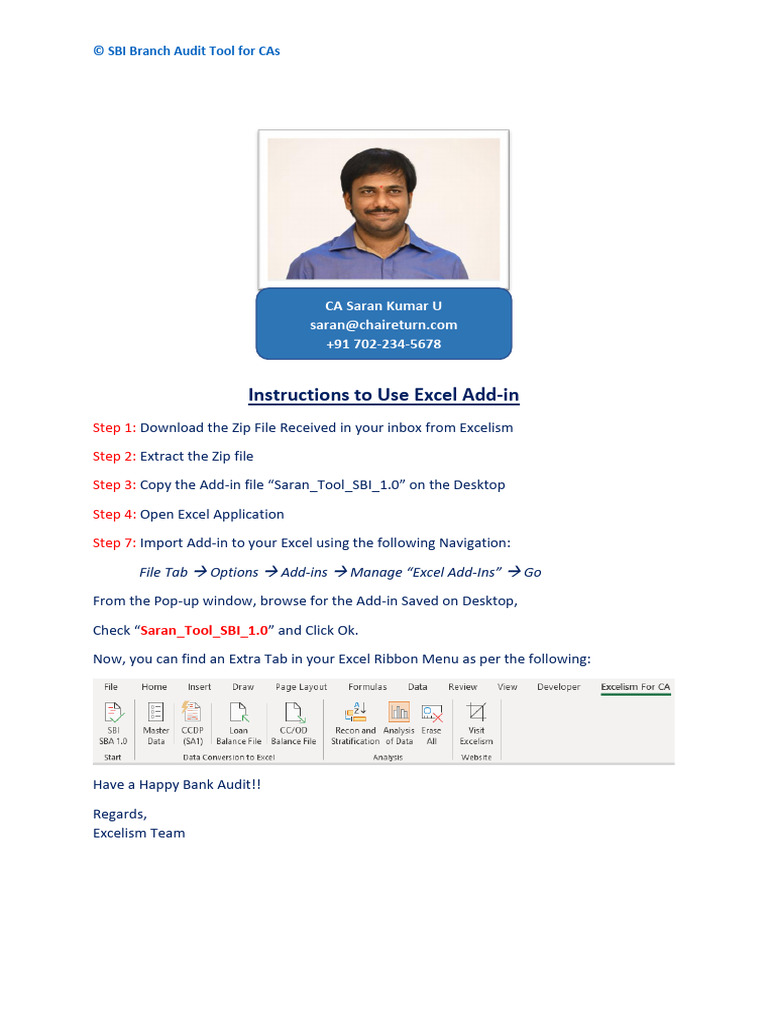 Instructions to use excel add in pdf