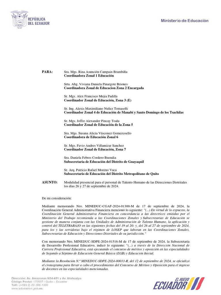 Presencialidad del Talento Humano Educativo | PDF | Ecuador