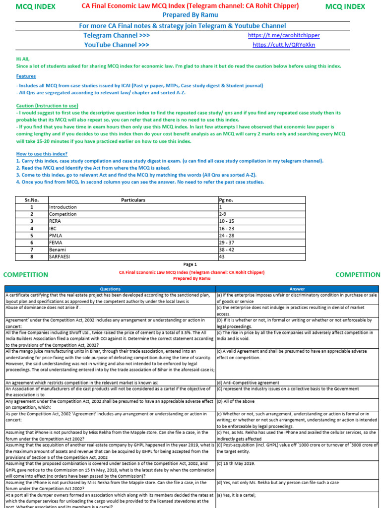 Eco Law MCQ Index Nov 2022 | PDF