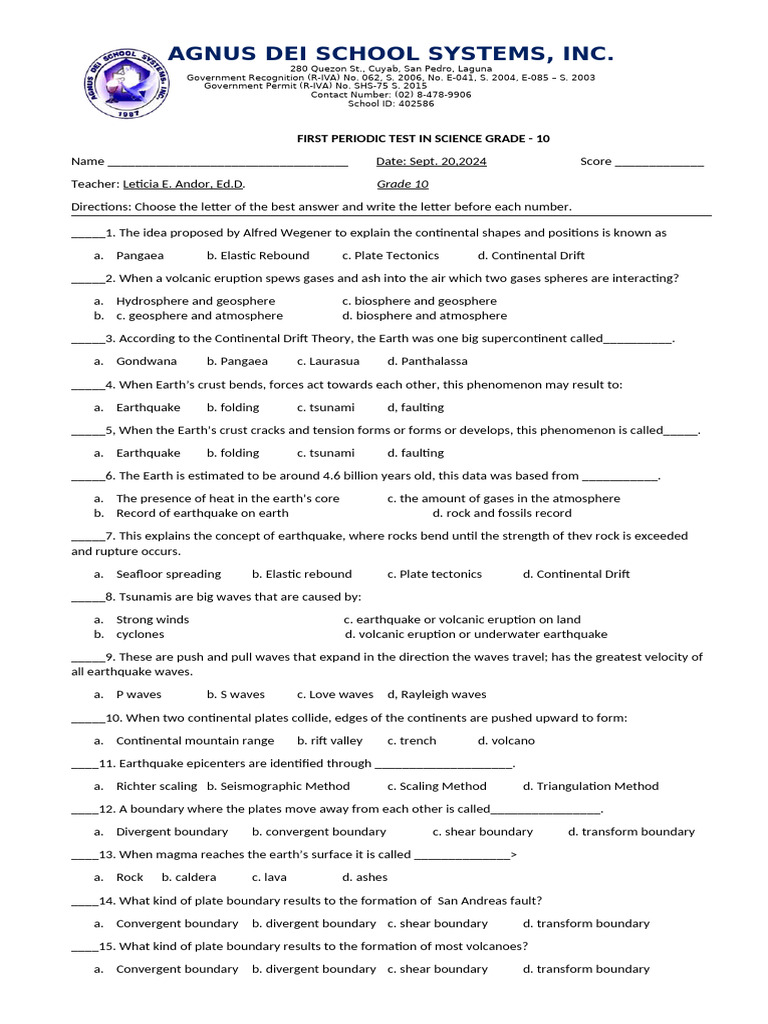 Firts Periodict Test in Science GR10 | PDF