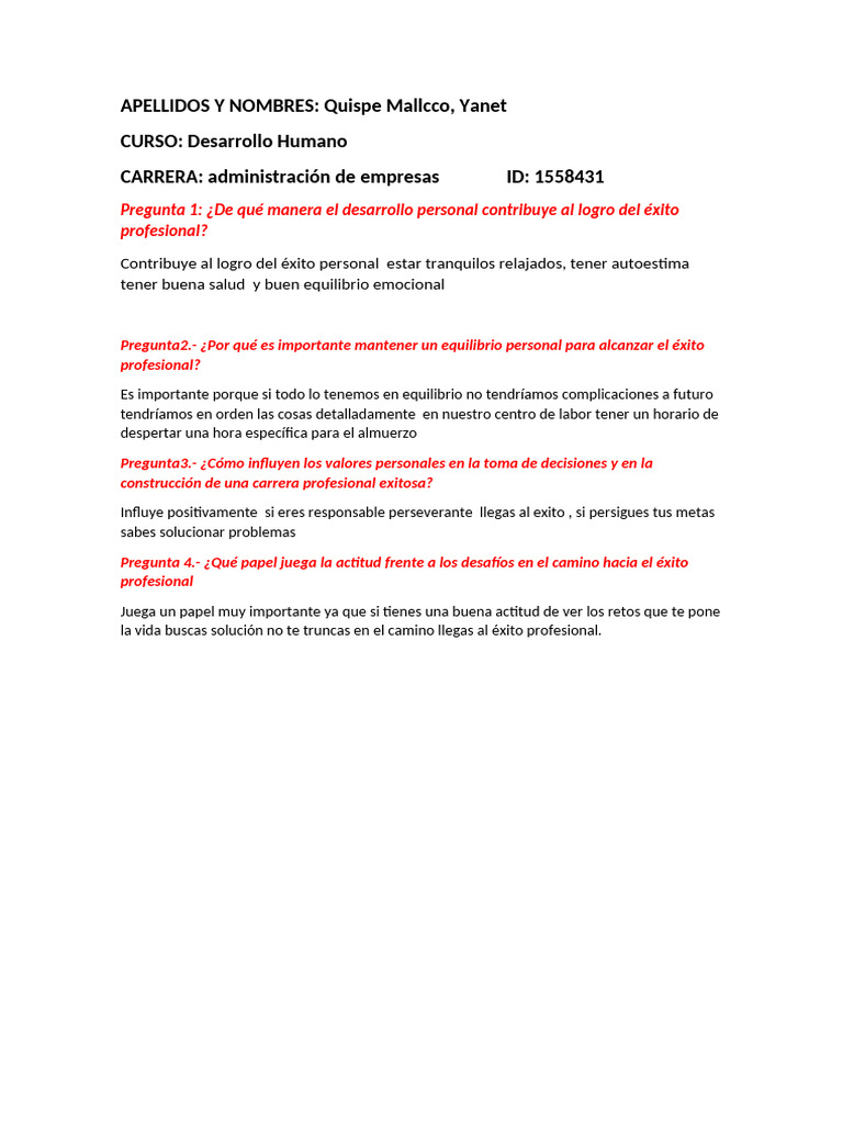 Examen de Desarrollo Humano | PDF