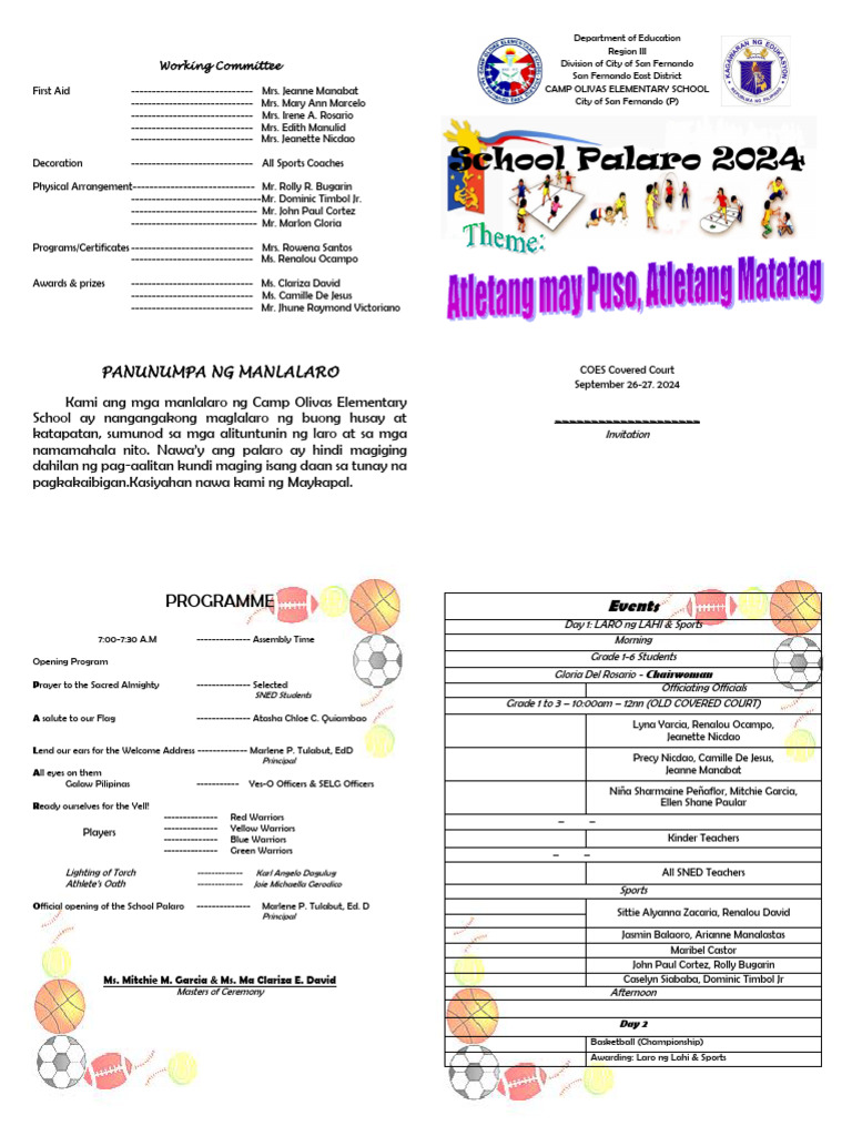School Palaro 2024 | PDF | Sports