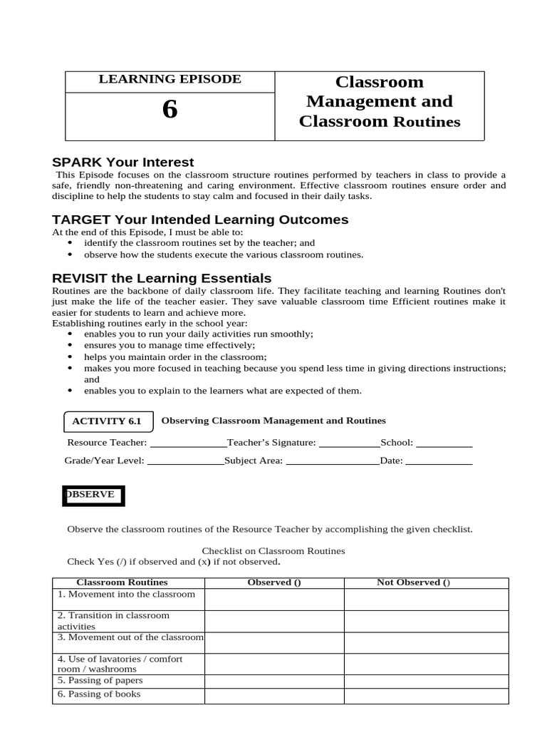 Learning Episode 6 | PDF | Classroom | Career & Growth