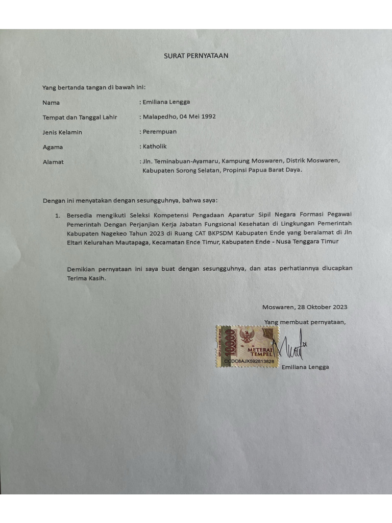 Surat Pernyataan P3k Pdf