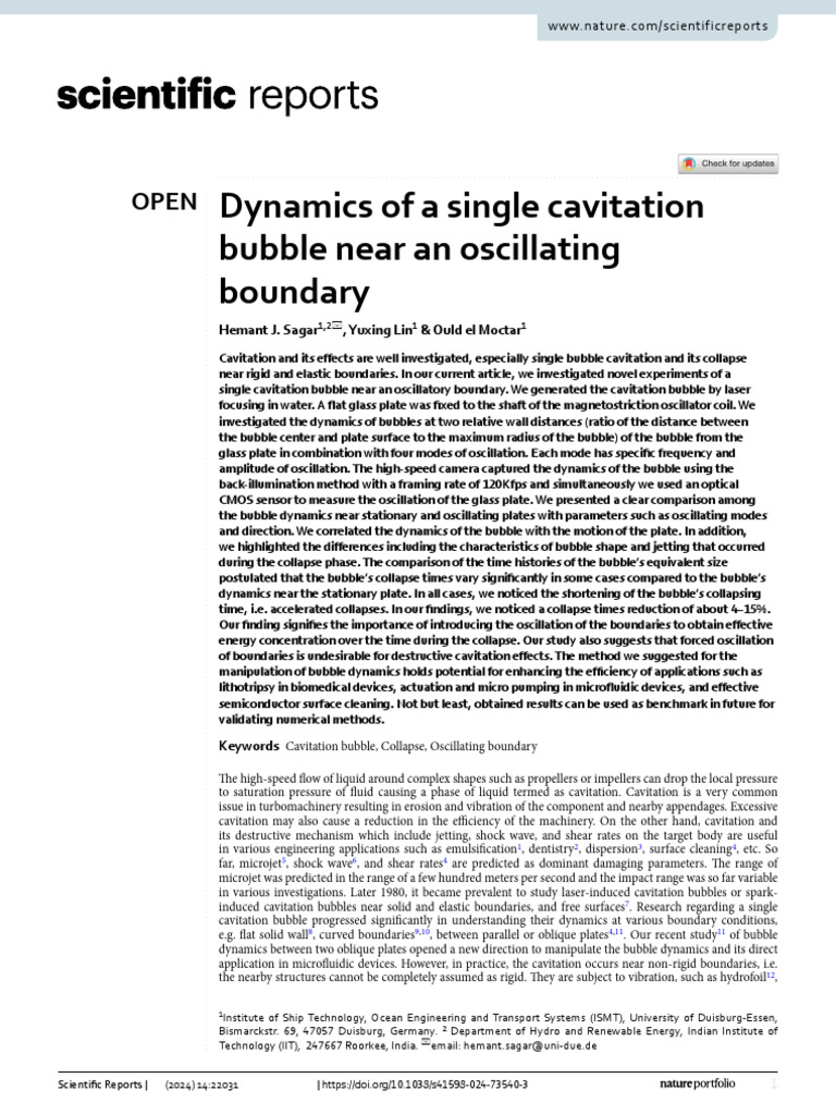 Dynamics of A Single Cavitation Bubble Near An Oscillating Boundary | PDF