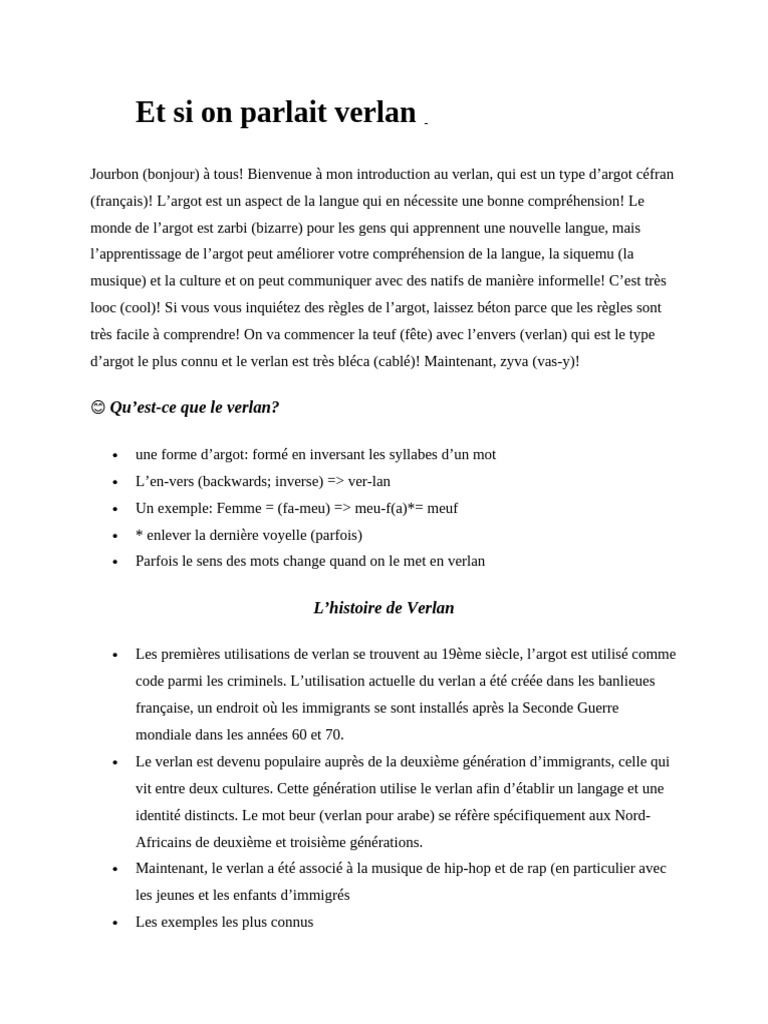 Et si on parlait verlan | PDF