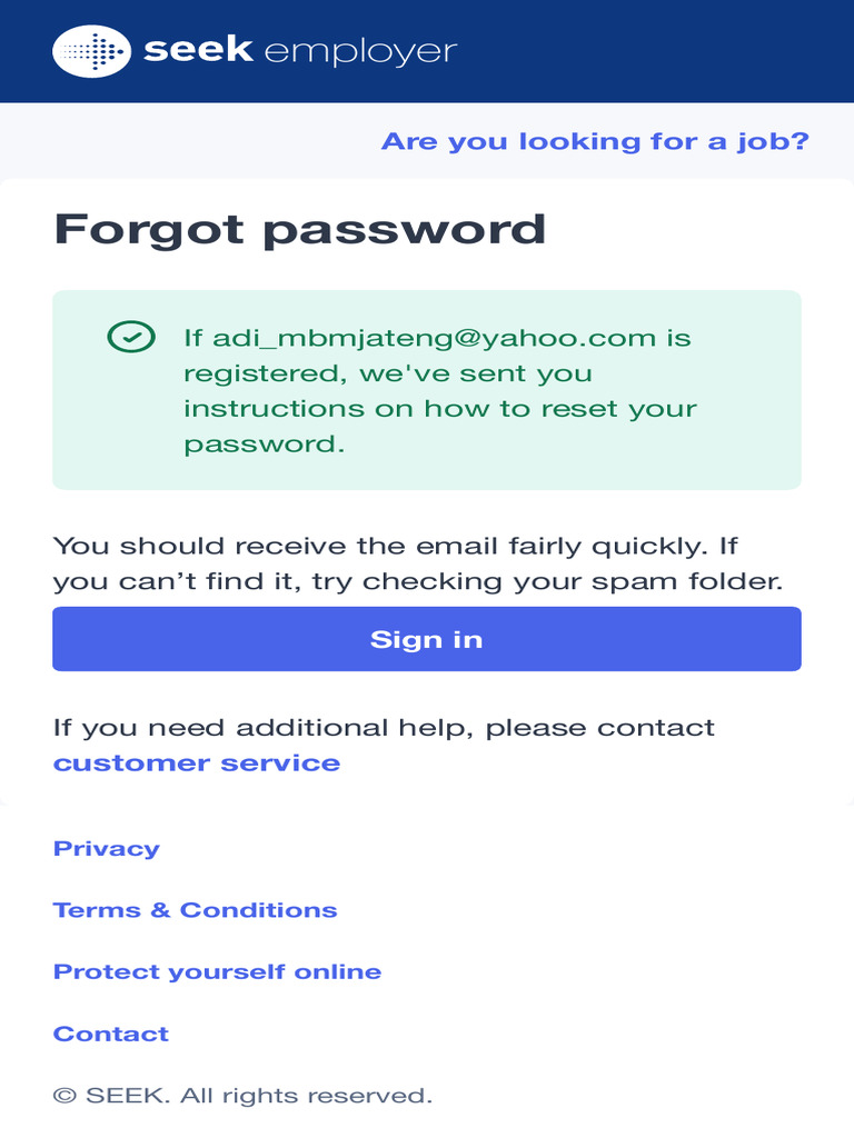 Forgot Password - SEEK Employer | PDF