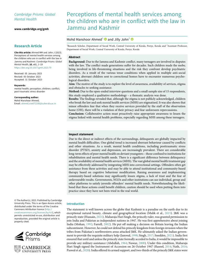 Perceptions of Mental Health Services Among The | PDF