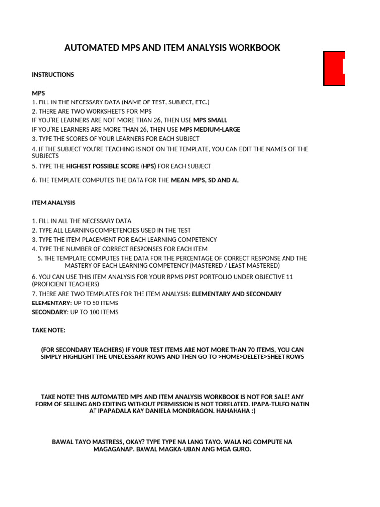 Automated MPS & Item Analysis Guide | PDF | Teachers | Learning