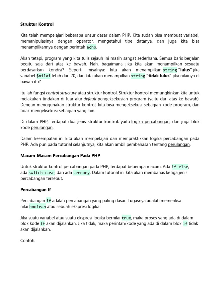 Struktur Kontrol pada php | PDF
