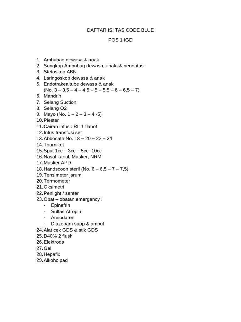 Daftar Isi Tas Code Blue | PDF