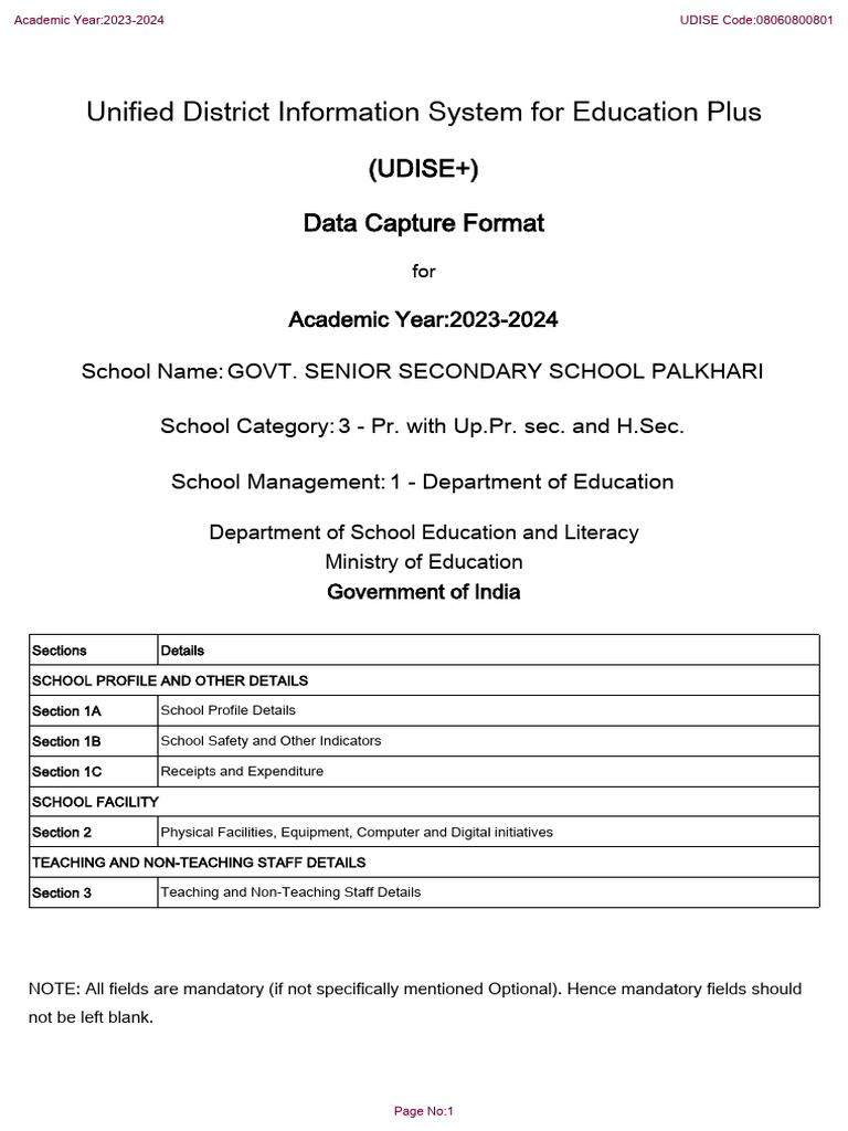 Unified District Information System For Education Plus: (UDISE+) Data ...