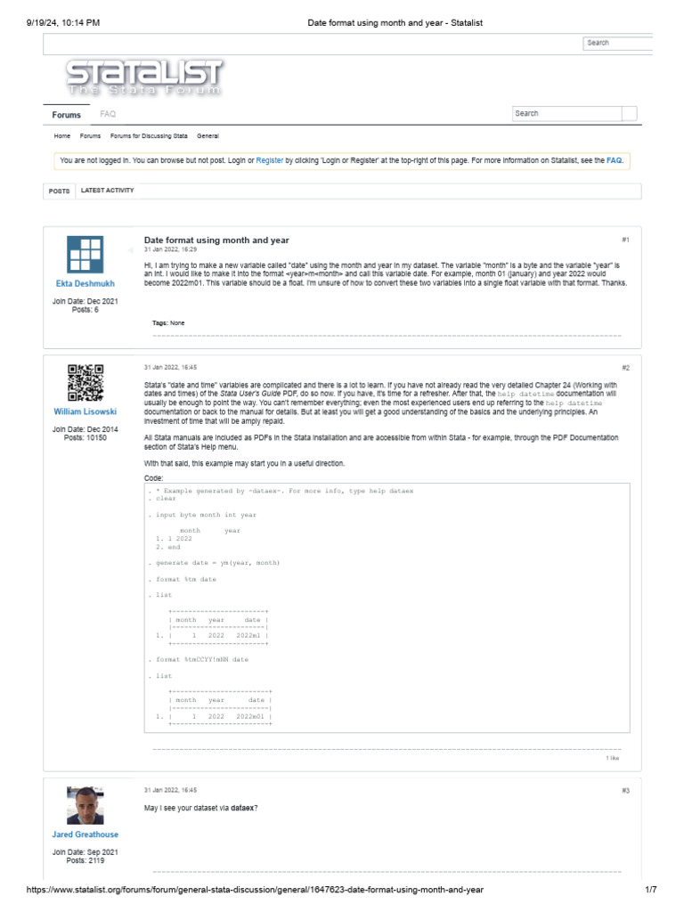 Date Format Using Month and Year - Statalist | PDF