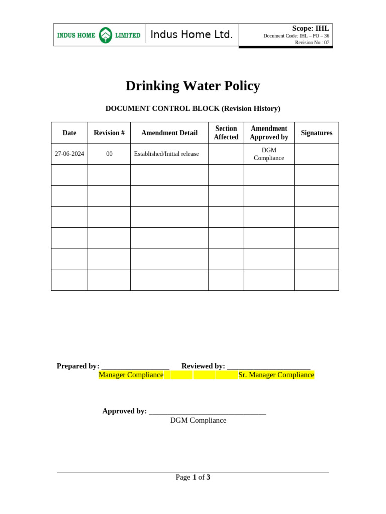 Drinking Water Policy | PDF