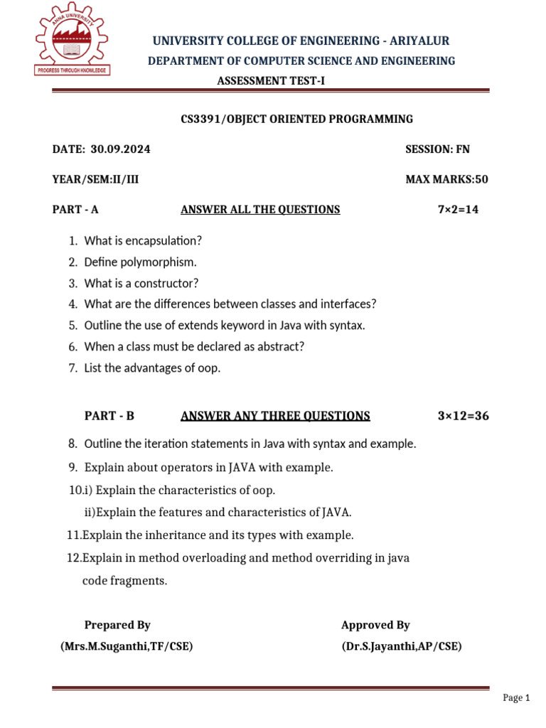 Assesment 1 Oop CS3391 | PDF