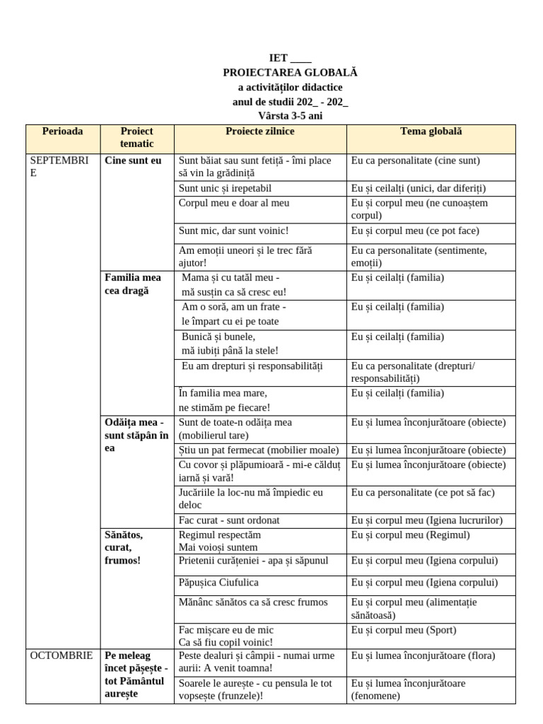 Proiectarea Globala 3 5ani | PDF