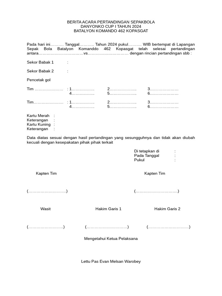 Berita Acara Pertandingan Sepakbola | PDF
