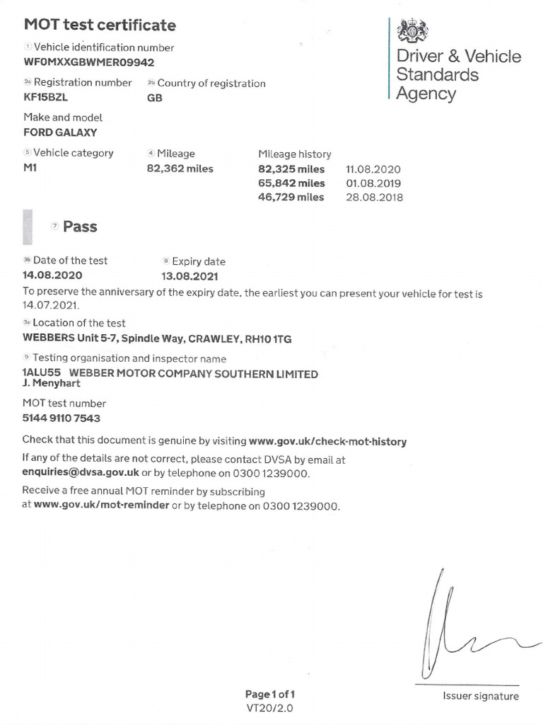 Taxi MOT Aug-2020 | PDF