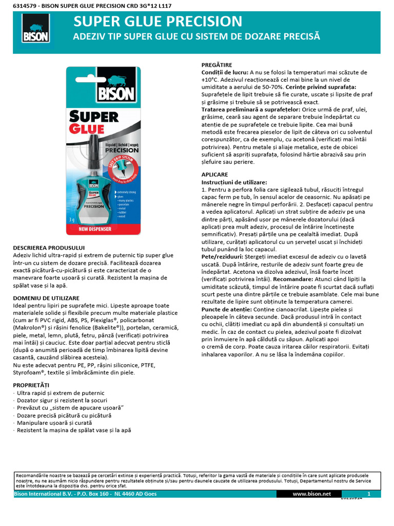 Fisa Tehnica Bison Super Glue Precision | PDF