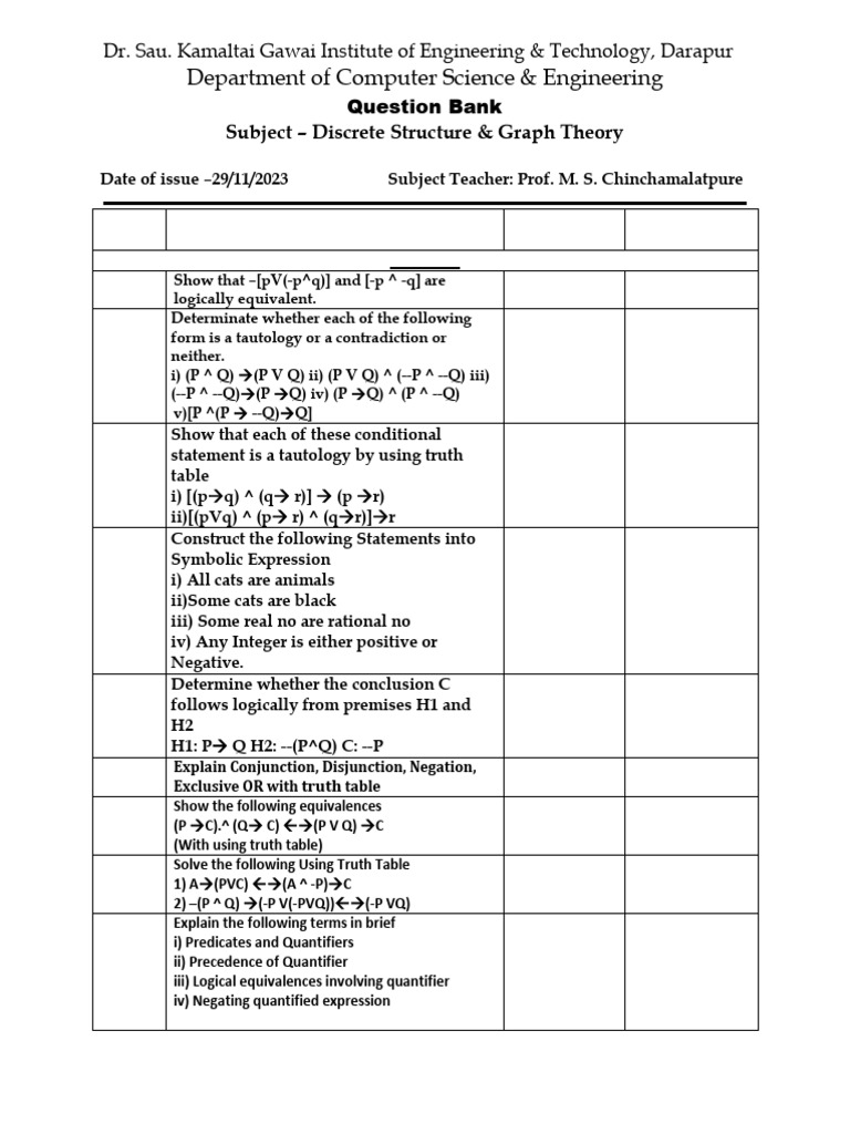 Discrete Structures & Graph Theory Questions | PDF | Group (Mathematics ...