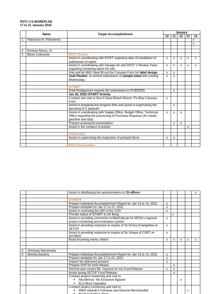 Workplan january 2022 pdf