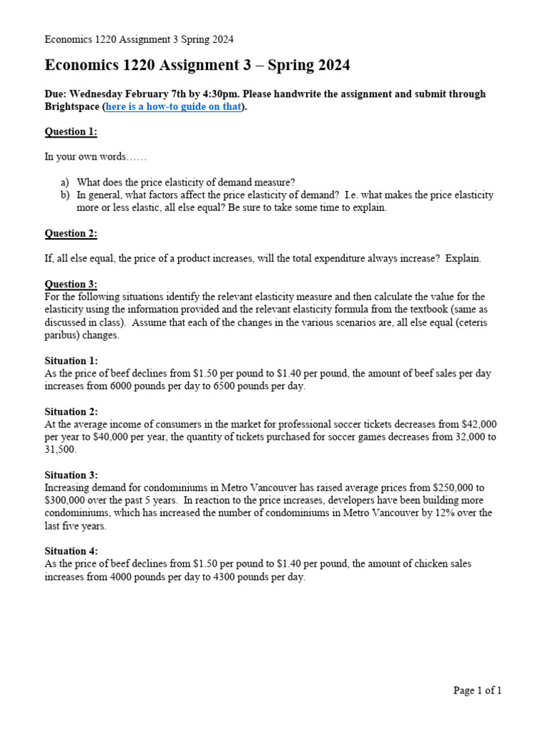 Economics 1220 - Assignment 3 (Spring 2024) | PDF