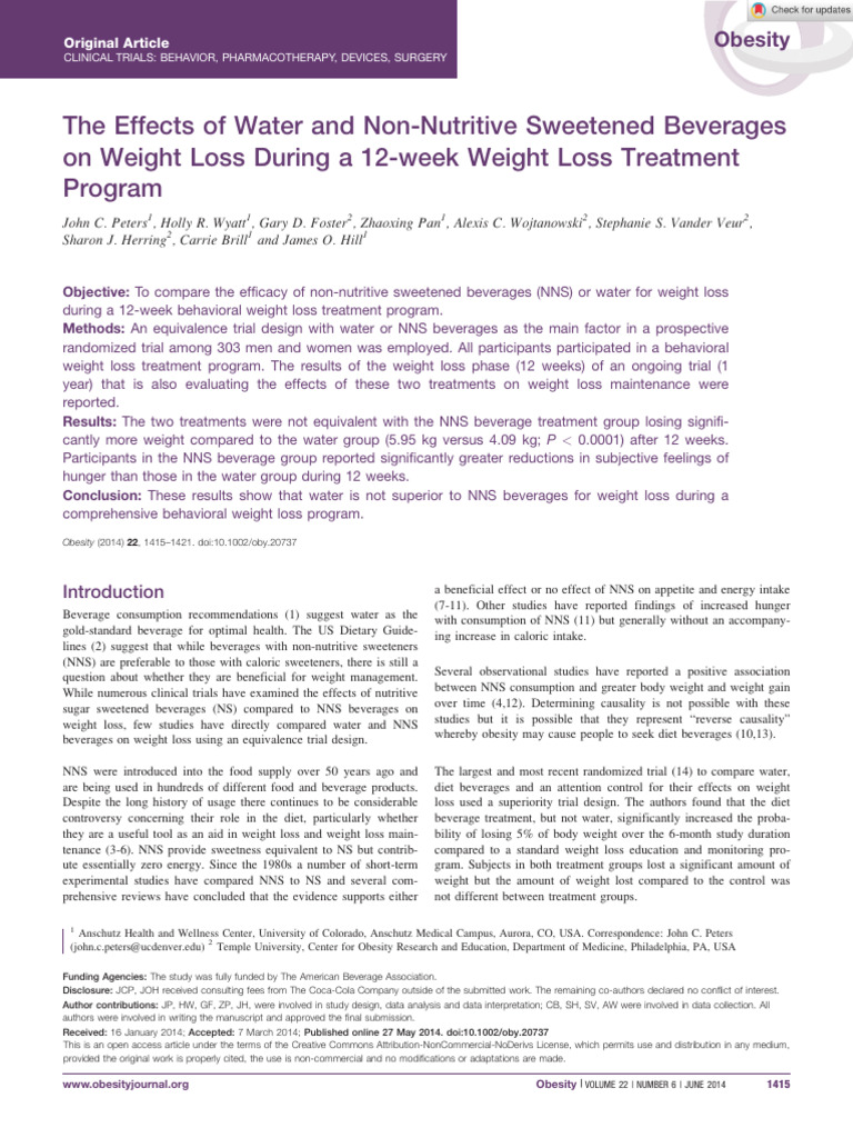 The Effects of Water and Non Nutritive Sweetened Beverages On Weight ...